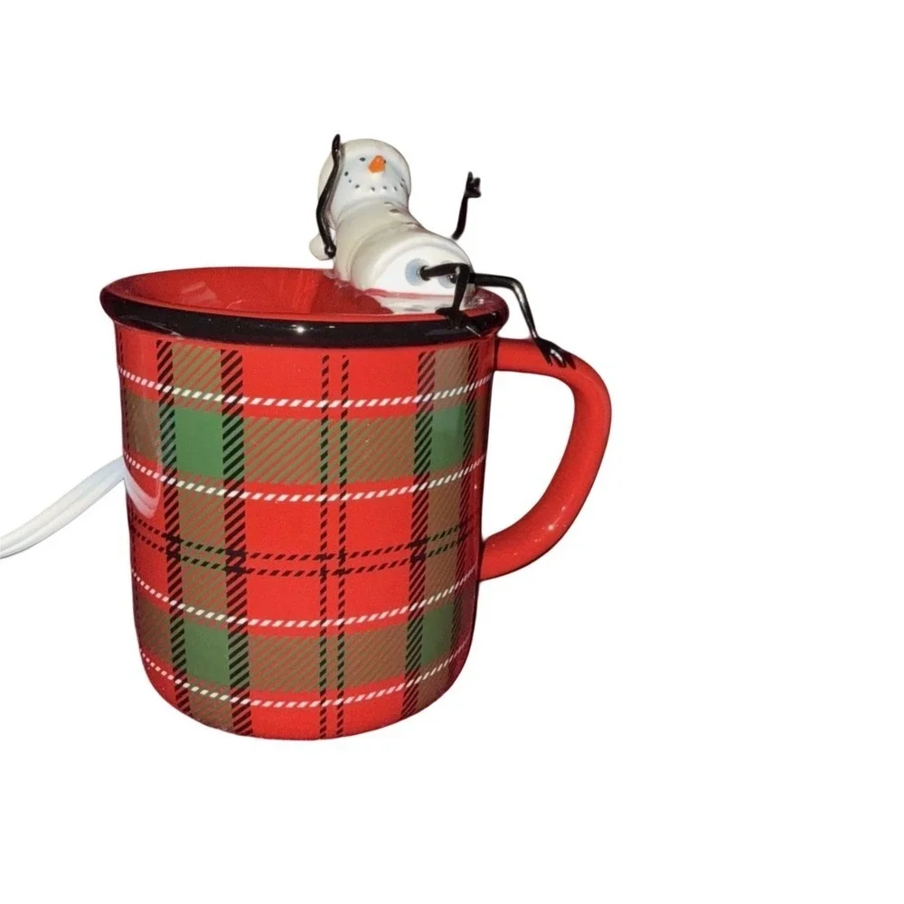 Scentsy Tart Warmer Snowman Mug Plaid‎ Red Green Christmas Fragrance Electric